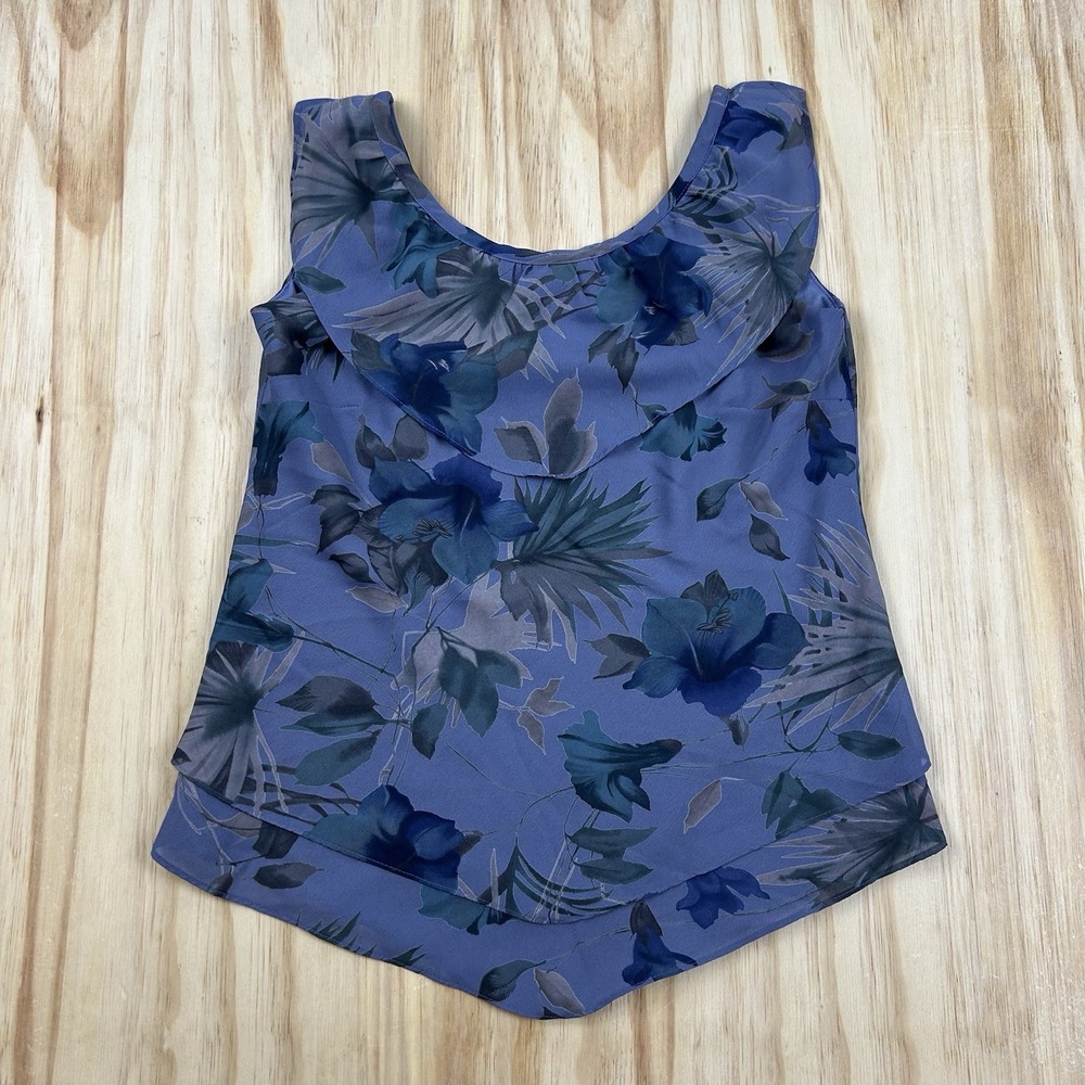 R&M Richards Karen Kwong Women's Blue Hawaiian Resort Top Small Sleeveless